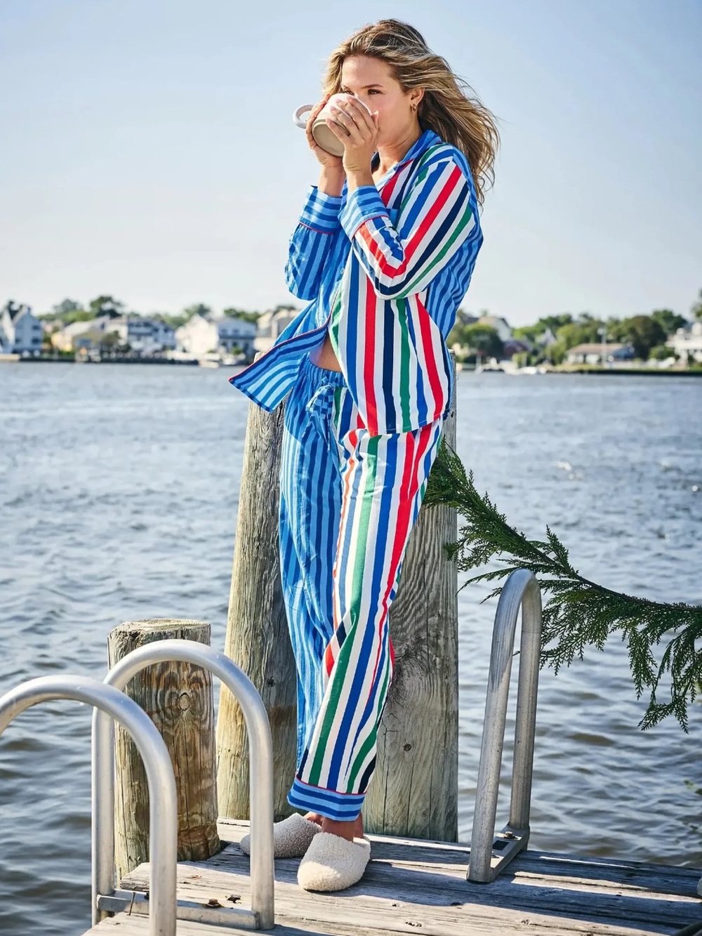NEW! Printfresh Gift Wrapping Long Pajama Set in Nautical Stripe Size M